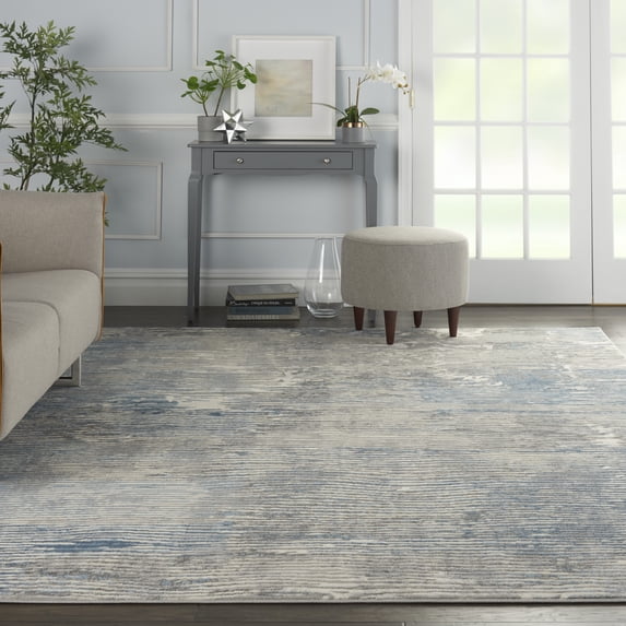 Nourison Solace Abstract Ivory/Grey/Blue 8' x 10' Area Rug, (8x10)