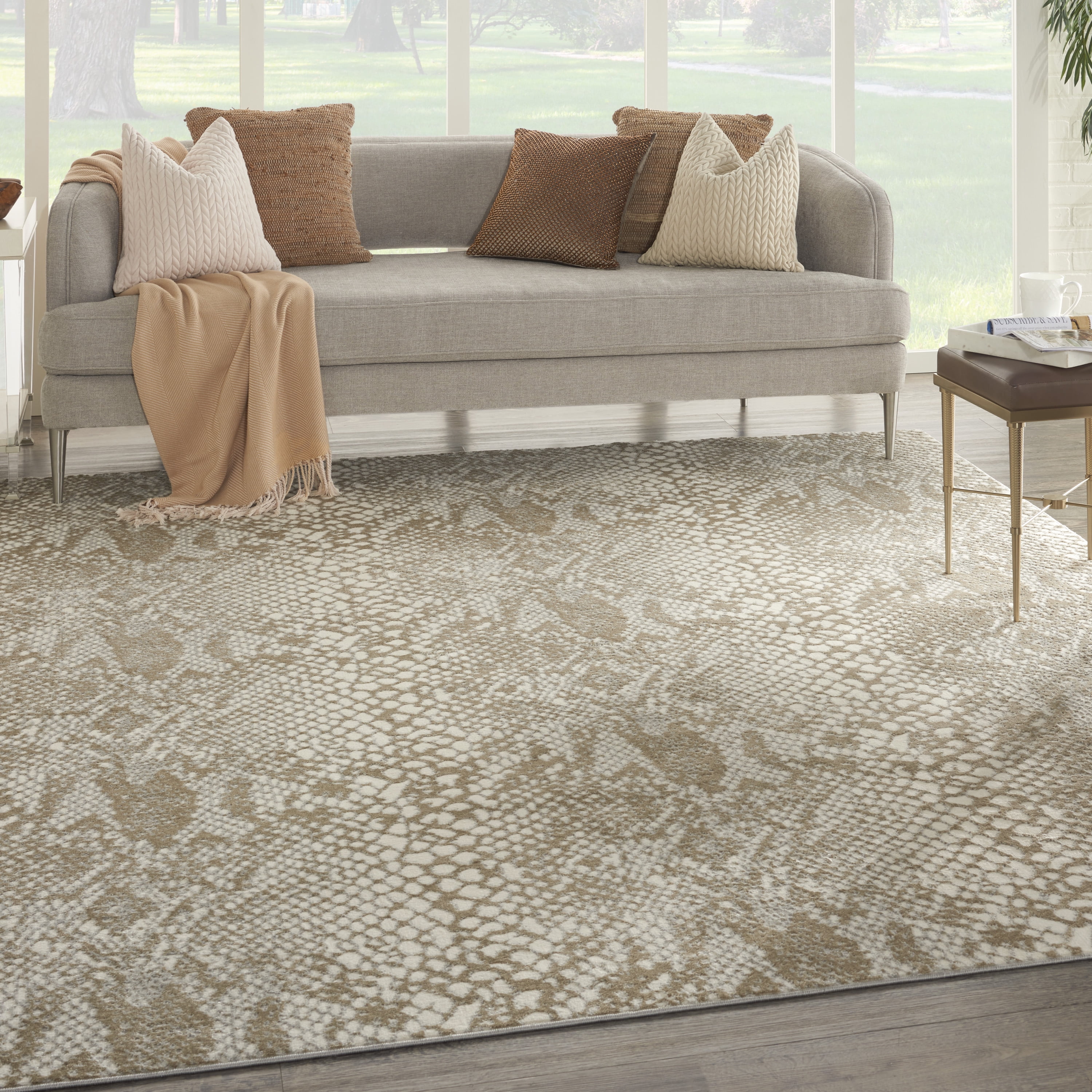 Ivory Beige 8' x 10' Abstract Animal Print Area Rug