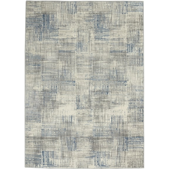 Nourison Solace Modern Rustic Ivory/Grey/Blue 5'3" x 7'3" Area Rug, (5' x 7')
