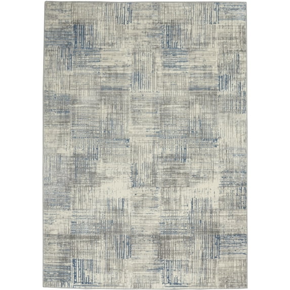 Nourison Solace Modern Rustic Ivory/Grey/Blue 5'3" x 7'3" Area Rug, (5' x 7')