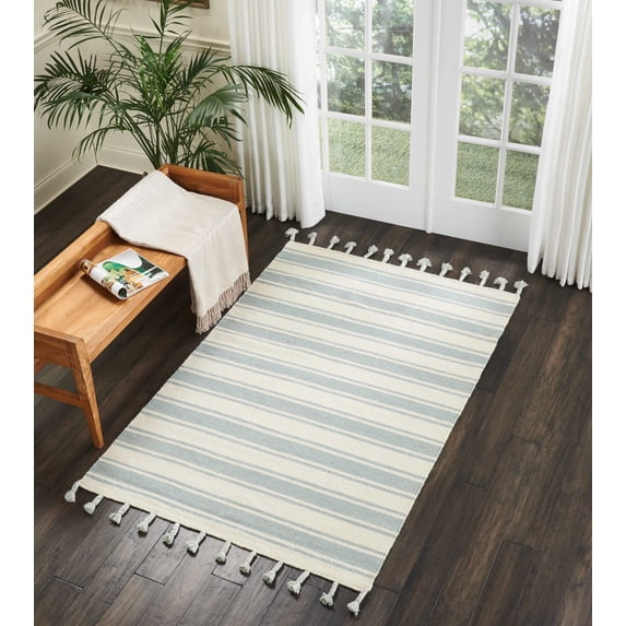Nourison Solano Boho Striped Ivory/Spa 4' x 6'6" Area Rug, (4' x 7')