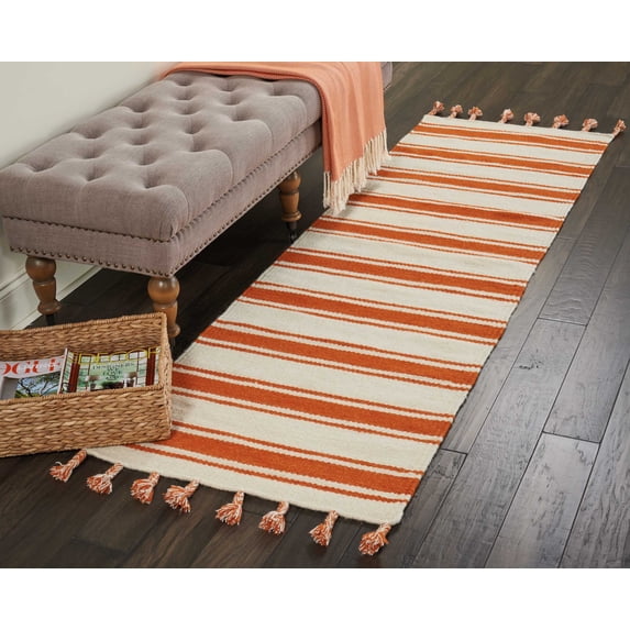 Nourison Solano Striped Ivory/Orange 2'3" x 8' Area Rug, (2x8)