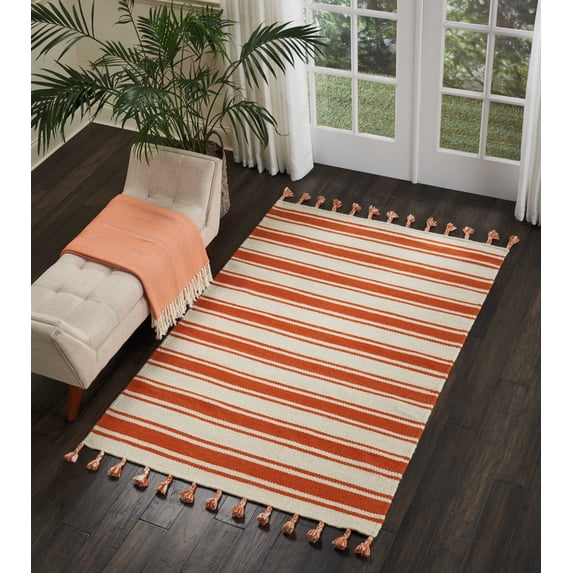 Nourison Solano Striped Ivory/Orange 4' x 6'6" Area Rug, (4x7)