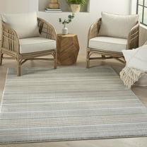 Nourison Soma Contemporary Striped Grey Ivory Teal 5'3" x 7'3" Area Rug, (5' x 8')