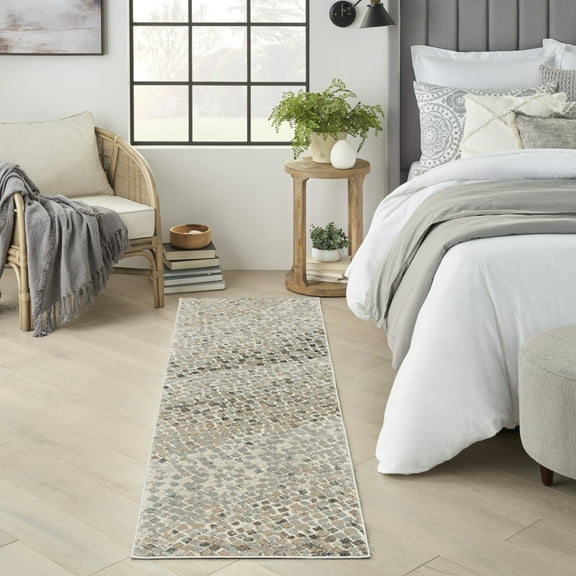 Nourison Soma Modern Abstract Ivory Teal Grey 2'2" x 7'6" Area Rugs, (2'x 8')