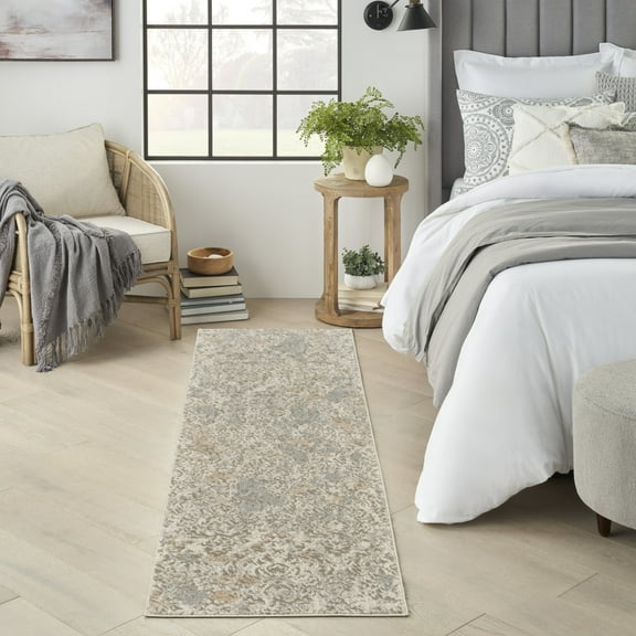 Nourison Soma Modern French Country Grey/Ivory 2'2" x 7'6" Area Rugs, (2'x 8')