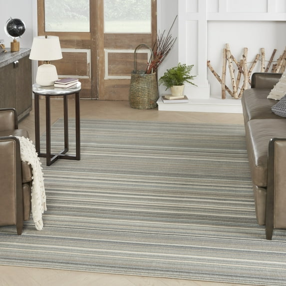 Nourison Soma Modern Stripe Grey Ivory Teal 7'10" x 9'10" Area Rugs, (8' x 10')