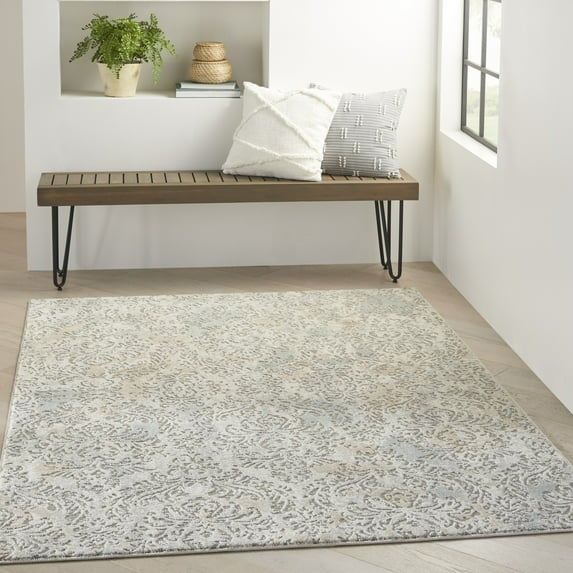 Nourison Soma Rectangle Contemporary Polyester Area Rug in Gray/Ivory
