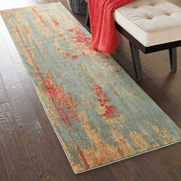 Nourison Somerset Abstract Teal/Multicolor 2'3" x 8' Area Rug, (2x8)