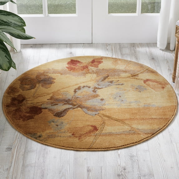 Nourison Somerset Floral Beige 3'6" x Round Area Rug, (4 Round)