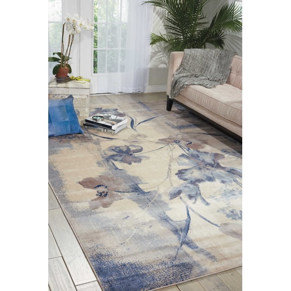 Nourison Somerset Floral Ivory/Blue 5'3" x 7'5" Area Rug, (5x7)