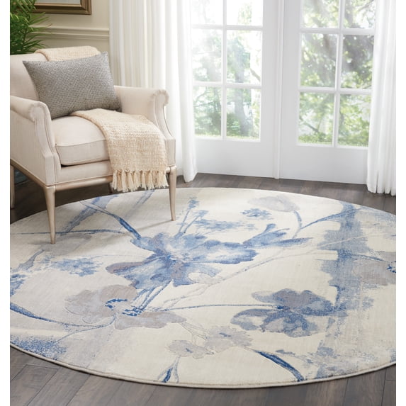 Nourison Somerset Floral Ivory/Blue 7'9" x Round Area Rug, (8 Round)