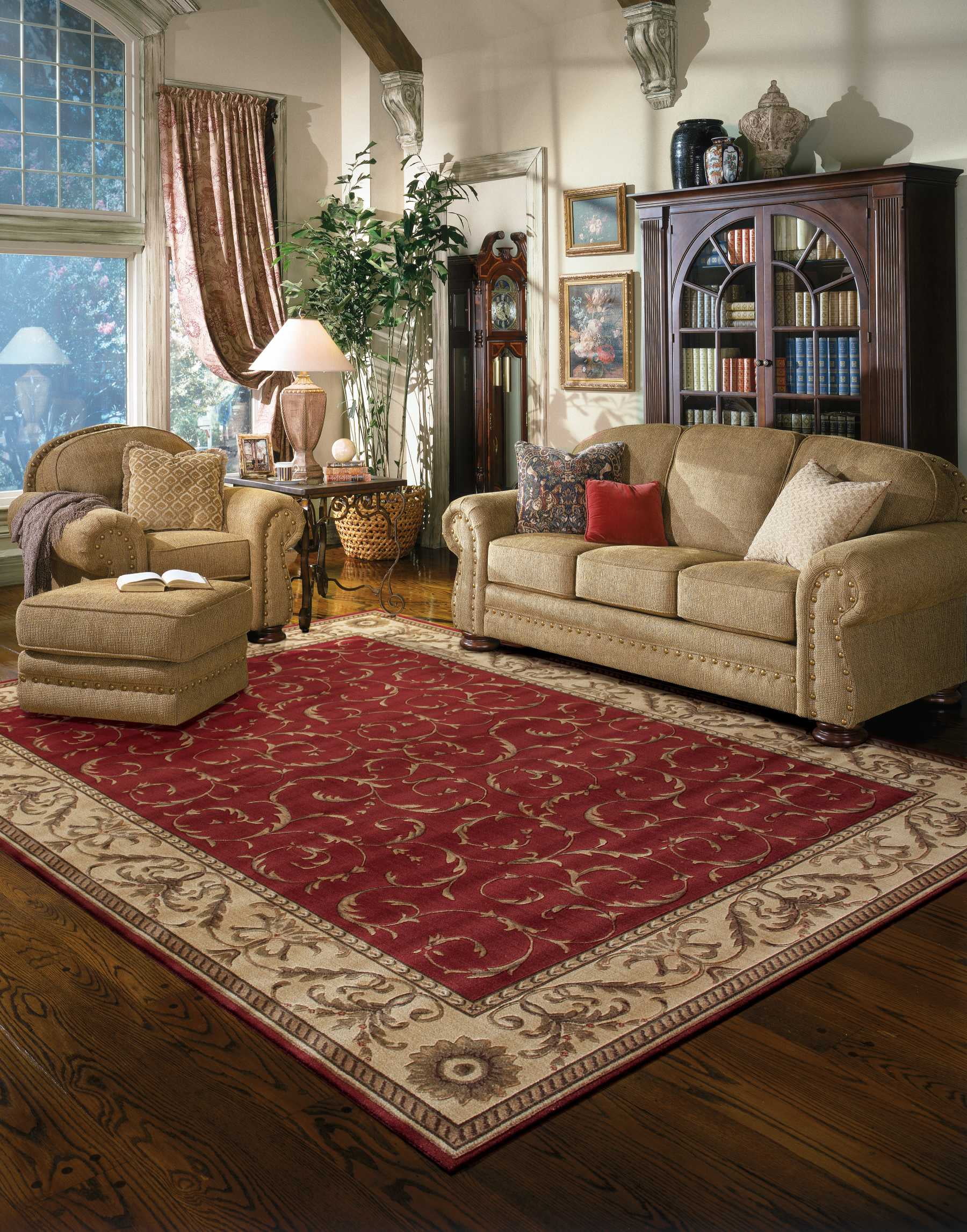 Red and Beige Rectangular Synthetic Area Rug 5' x 7'