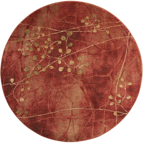 Nourison Somerset Modern Botanical Flame 5'6" x ROUND Area Rug, (6' Round)