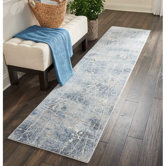 Nourison Somerset Nature Silver/Blue 2'3" x 10' Area Rug, (2x10)