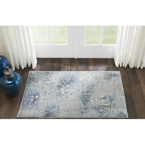 Nourison Somerset Nature Silver/Blue 2'6" x 4' Area Rug, (3x4)