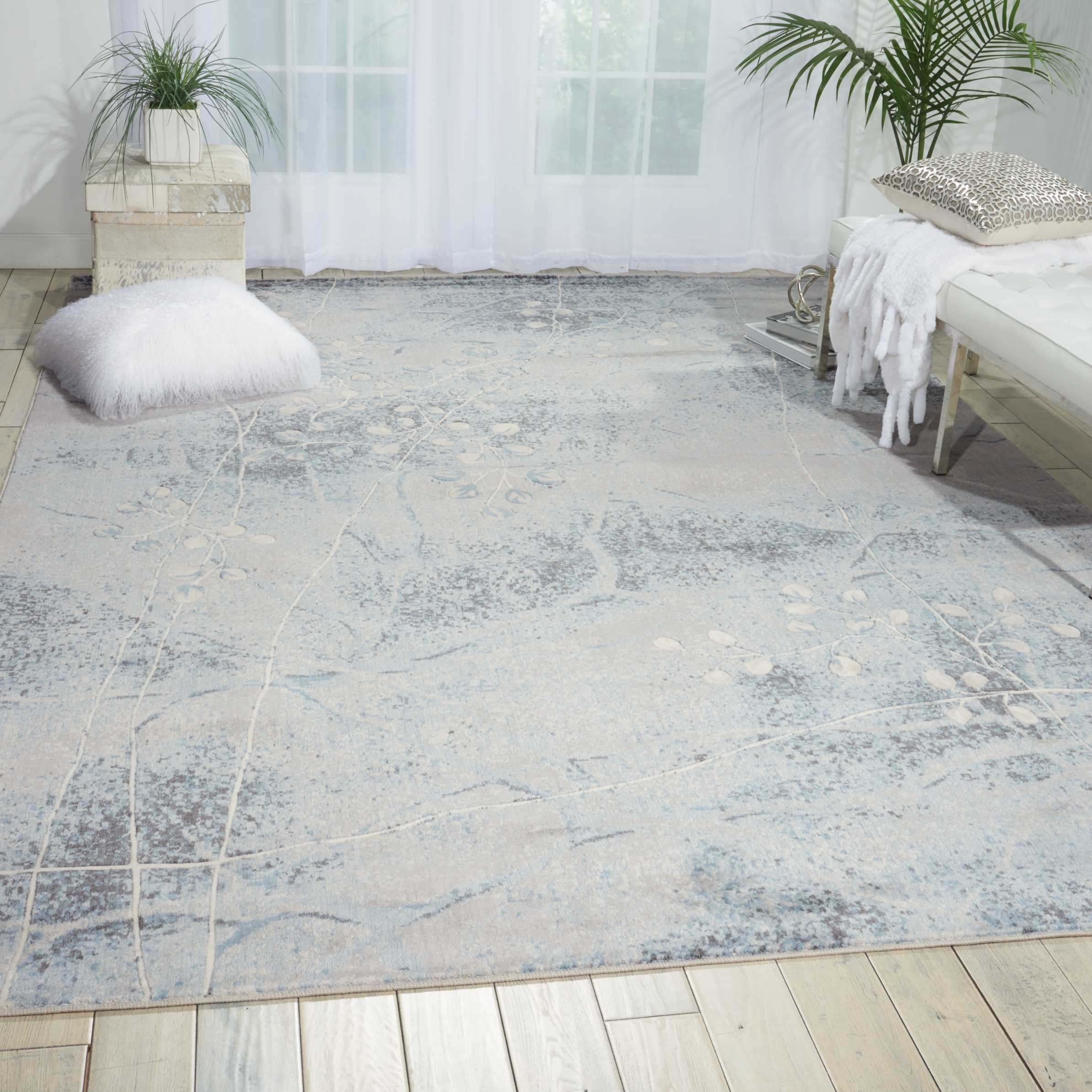 Large Silver and Blue Handmade Wool Rectangular Rug