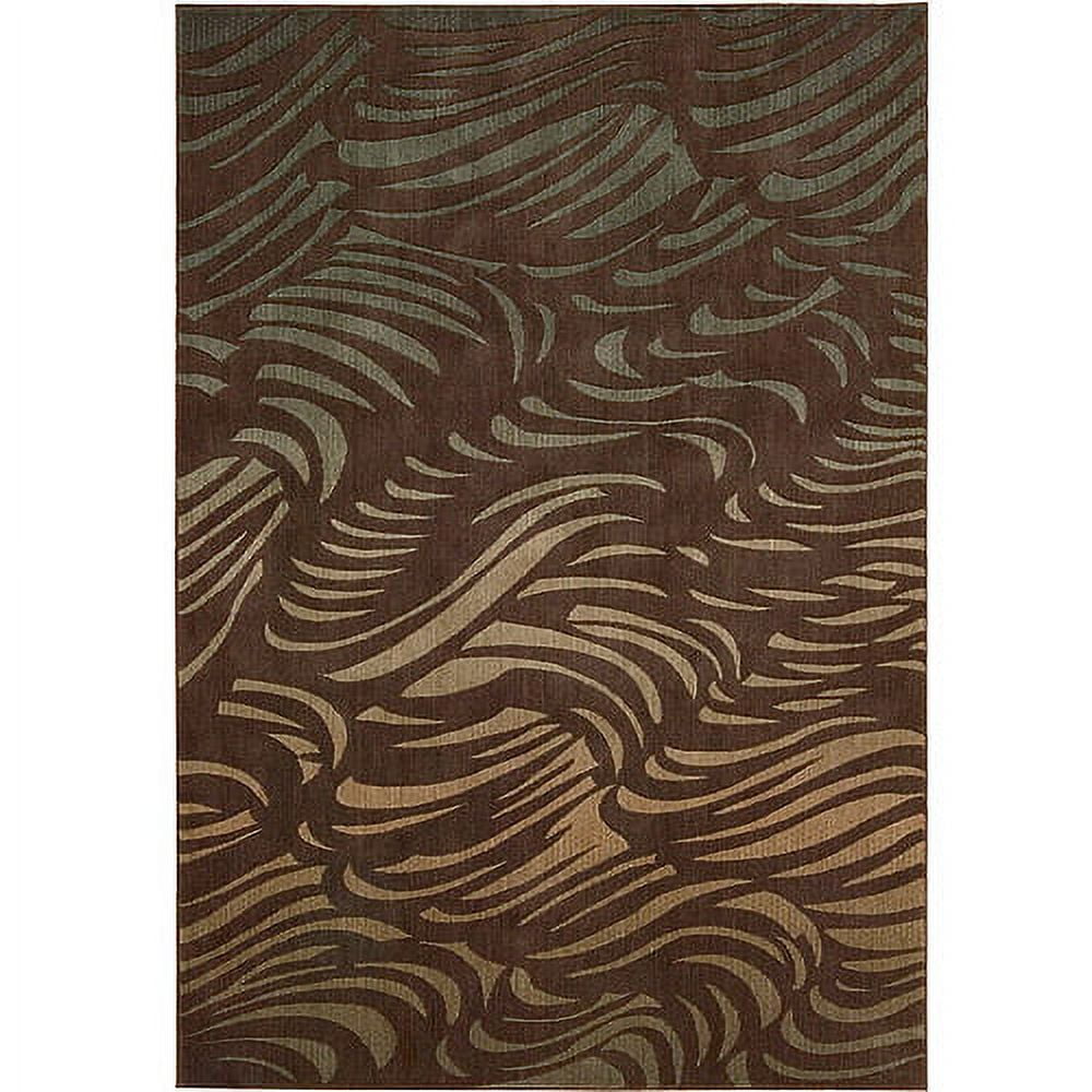 Abstract Brown and Green Synthetic Round Rug