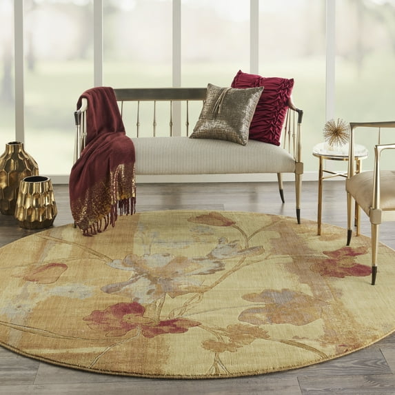 Nourison Somerset Traditional Floral Beige 7'9" x ROUND Area Rug, (8' Round)