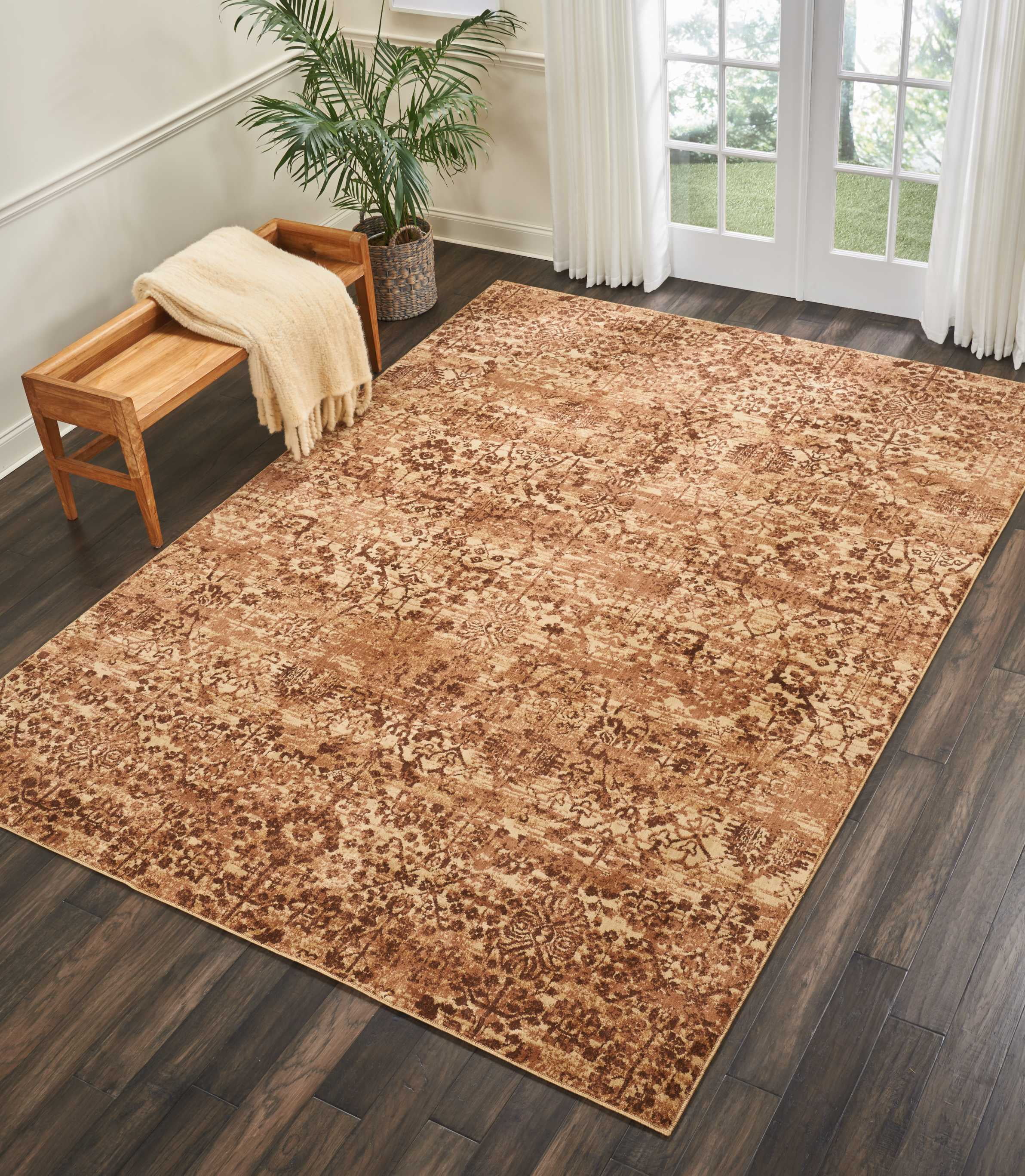 Latte Floral Synthetic Rectangular Area Rug 7'9" x 10'10"