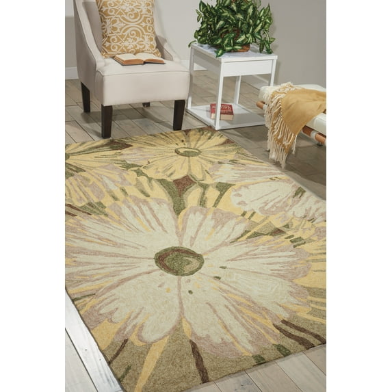 Nourison South Beach Indoor/Outdoor Floral Modern Kiwi 5' x 7'6" Area Rug, (5' x 8')