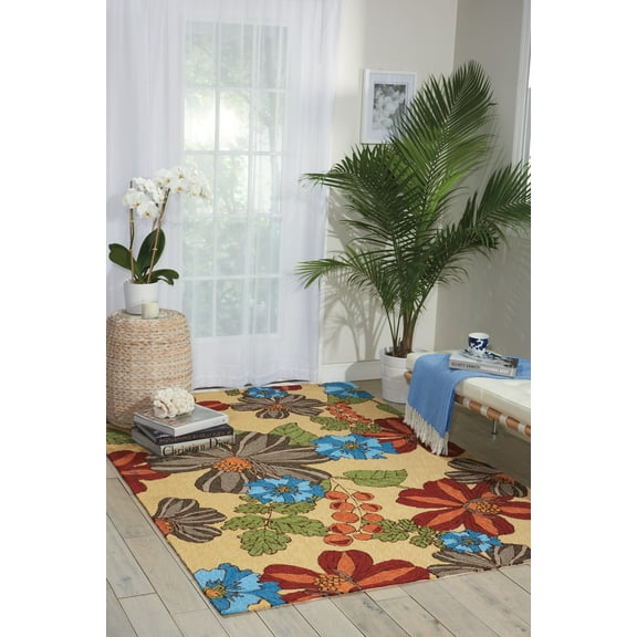 Nourison South Beach Indoor/Outdoor Modern Floral Sand 5' x 7'6" Area Rug, (5' x 8')