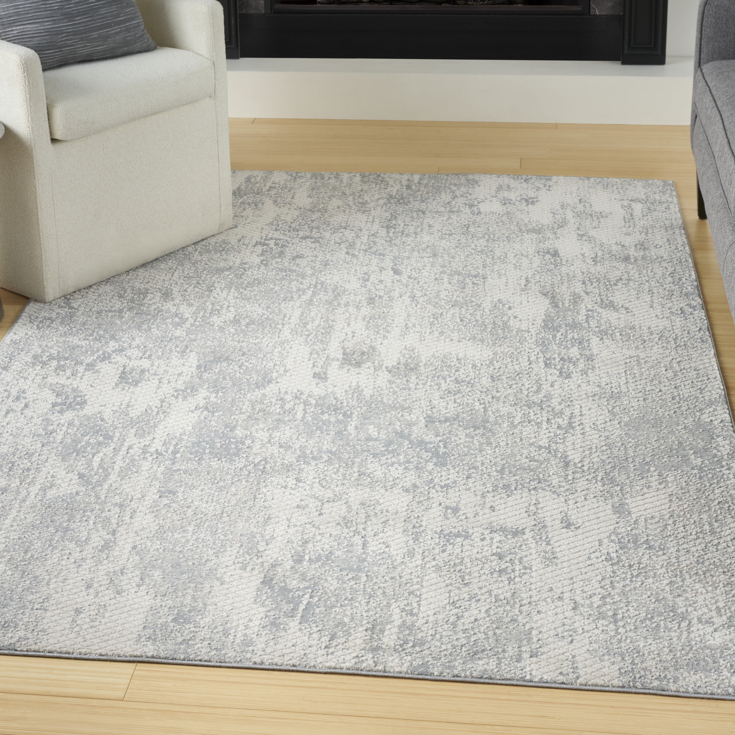 Gray Abstract 4' x 6' Synthetic Handmade Area Rug