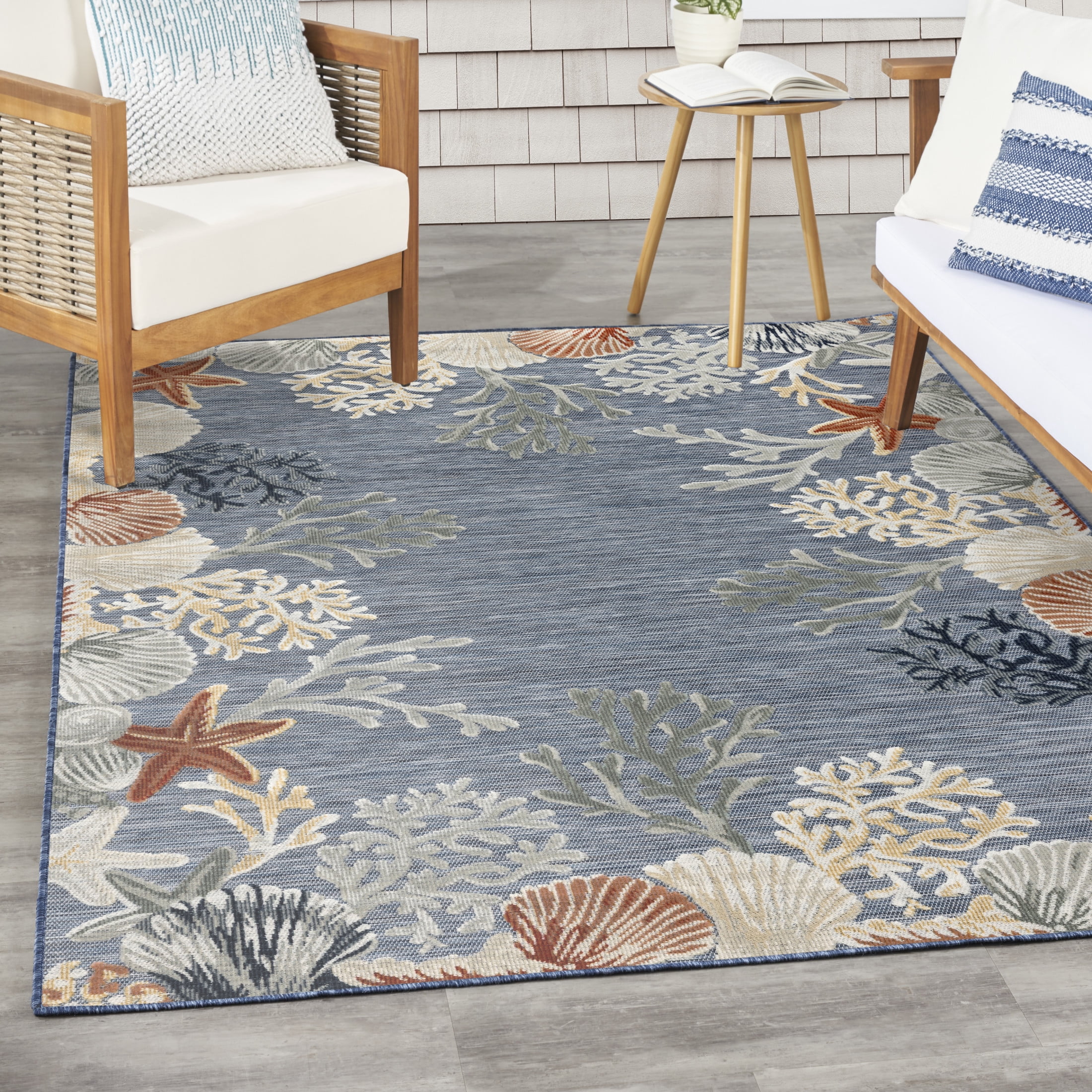 Nourison Suncoast 5'3" x 7'3" Denim Multicolor Coastal, Nautical & Beach Rug