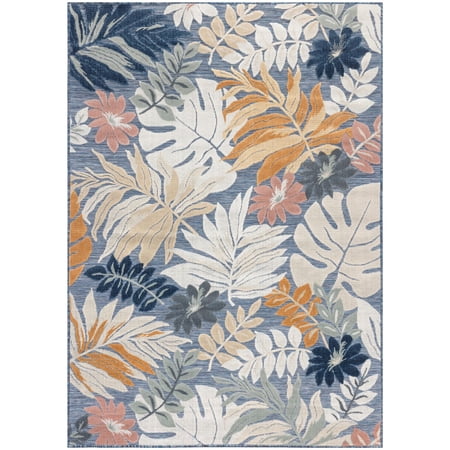 Nourison Suncoast 5'3" x 7'3" Denim Multi Tropical Indoor/Outdoor Flatweave Rug