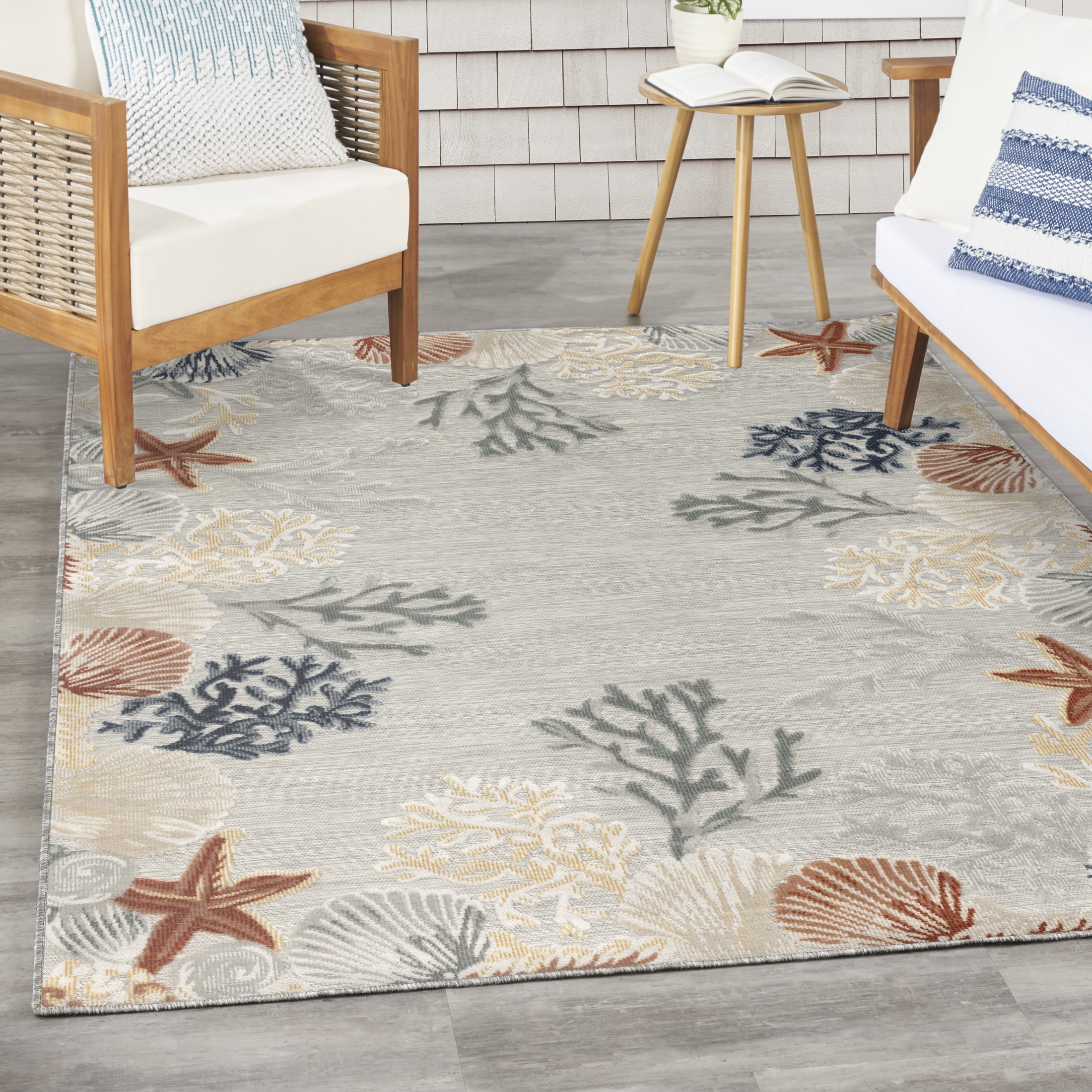 Nourison Suncoast 5'3" x 7'3" Grey Multicolor Coastal, Nautical & Beach Rug