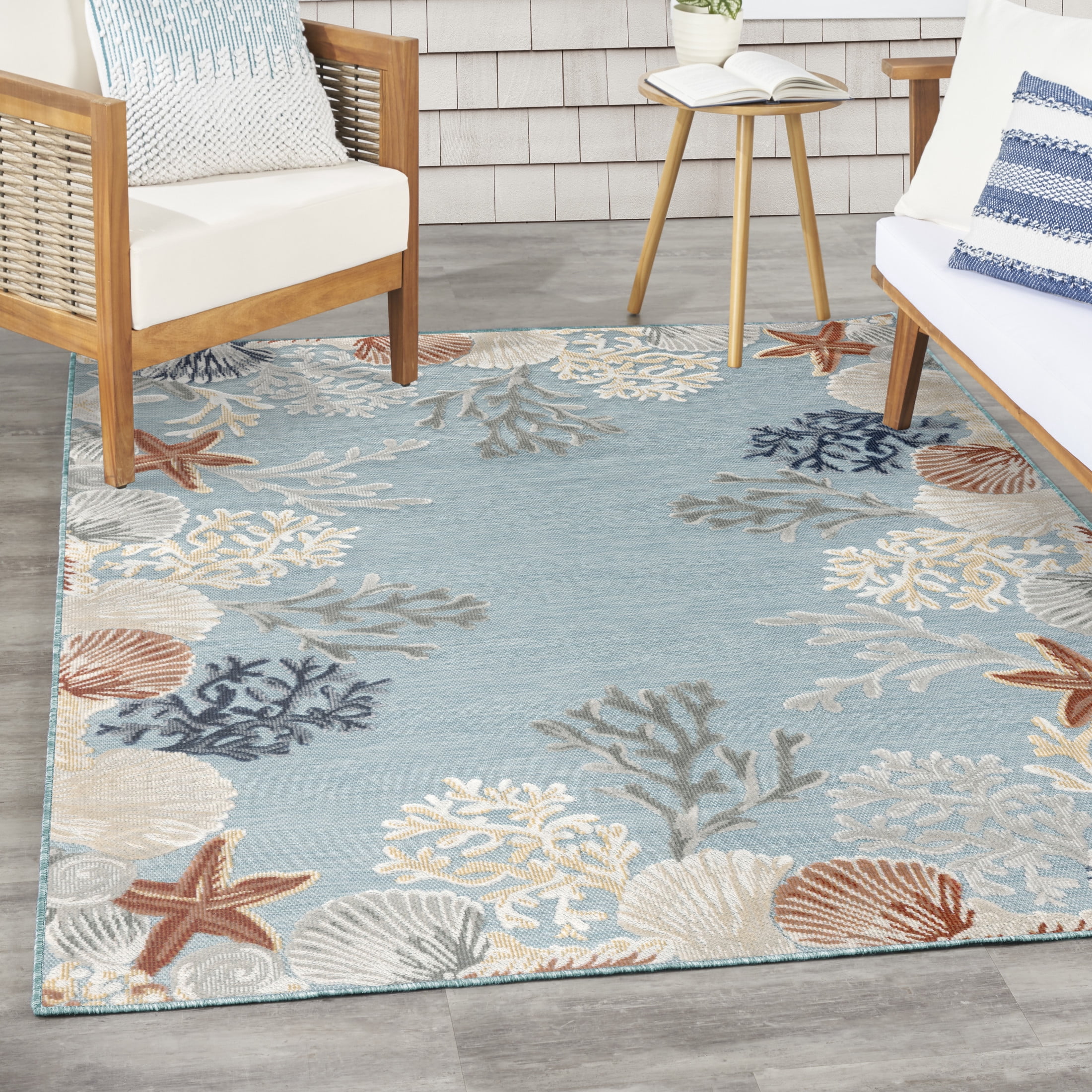 Nourison Suncoast 5'3" x 7'3" Teal Multicolor Coastal, Nautical & Beach Rug