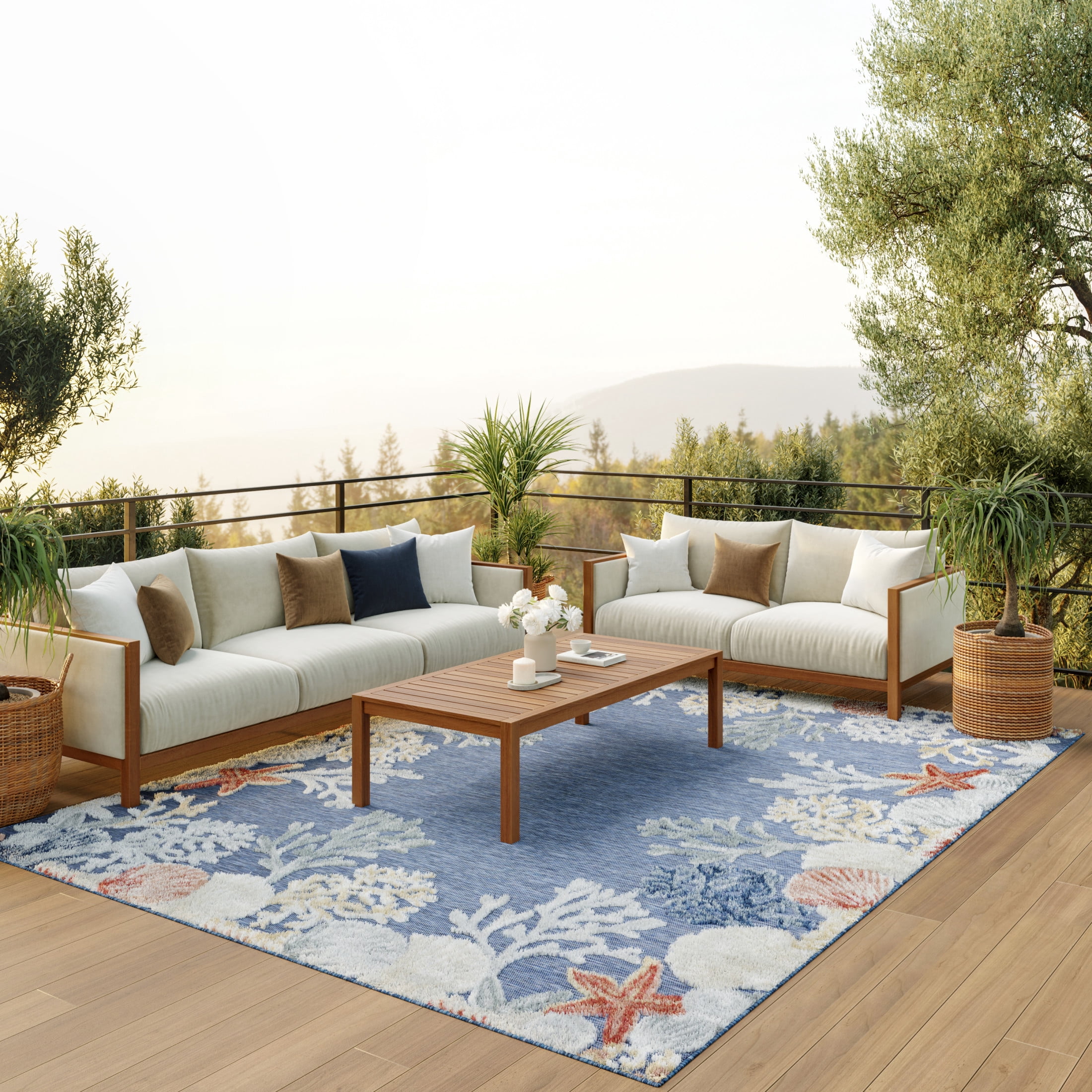 Nourison Suncoast 7'10" x 9'10" Denim Multicolor Coastal, Nautical & Beach Rug