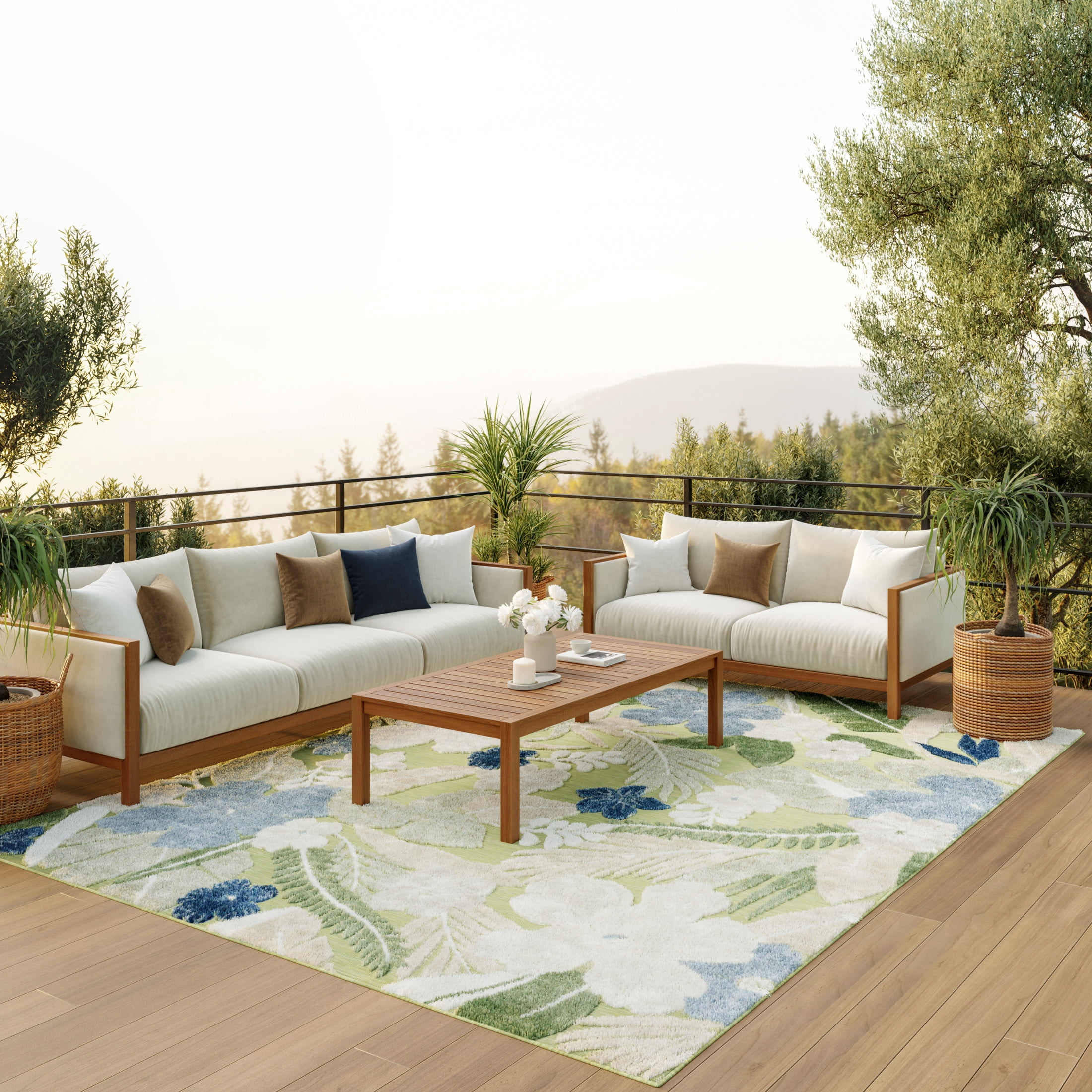 Nourison Suncoast 7'10" x 9'10" Green Blue Tropical Rug
