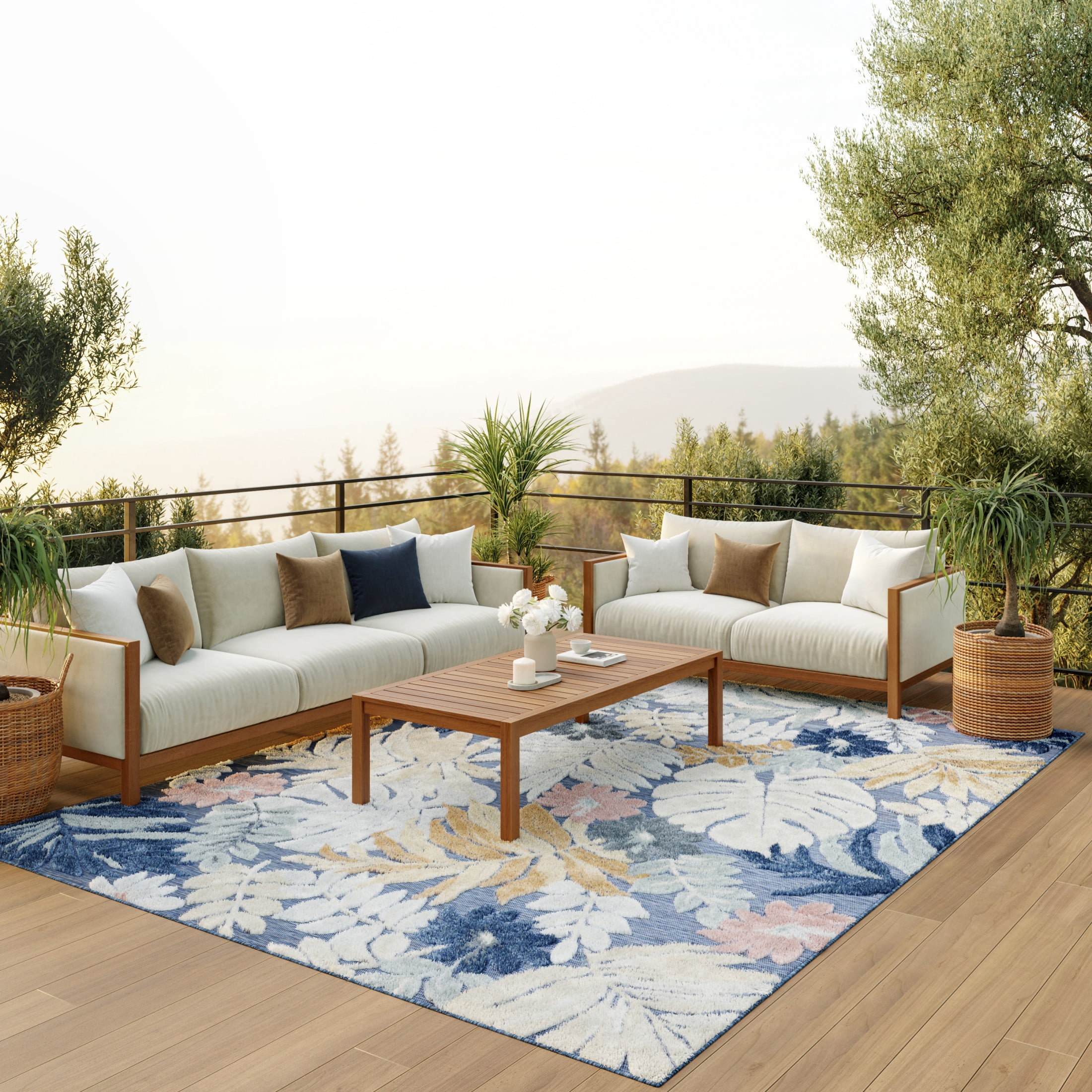 Nourison Suncoast 9' x 12' Denim Multicolor Tropical Rug