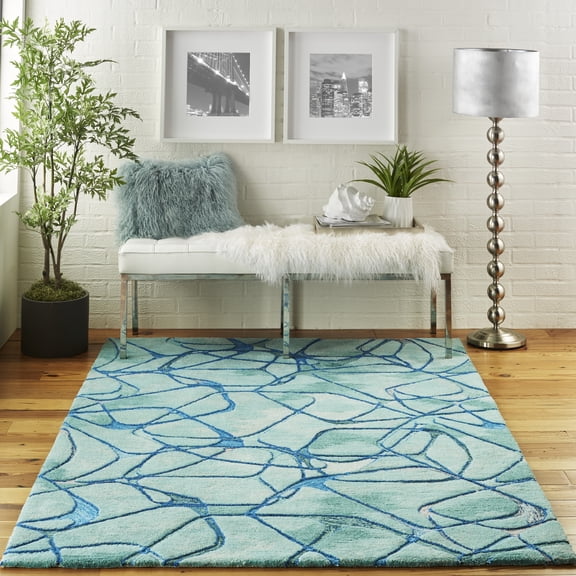 Nourison Symmetry Abstract Aqua Blue 3'9" x 5'9" Area Rug, (4x6)