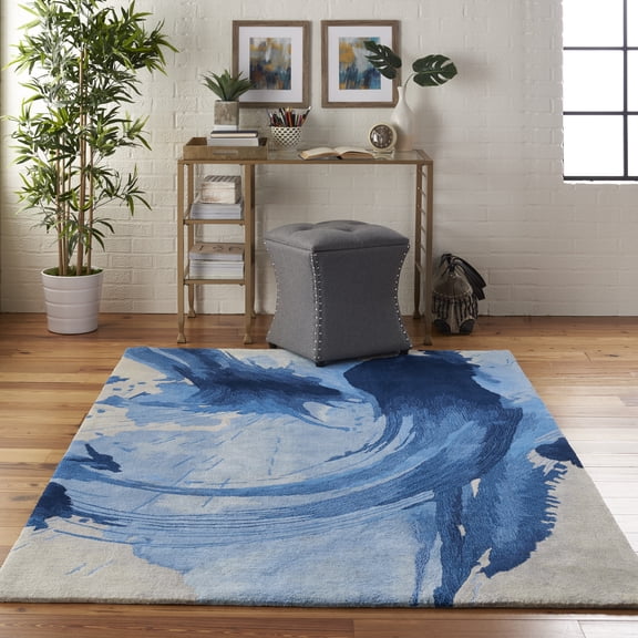 Nourison Symmetry Abstract Blue/Ivory 3'9" x 5'9" Area Rug, (4x6)