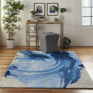 Nourison Symmetry Abstract Blue/Ivory 5'3" x 7'9" Area Rug, (5x8)