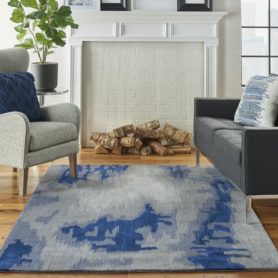 Nourison Symmetry Abstract Grey/Blue 3'9" x 5'9" Area Rug, (4x6)