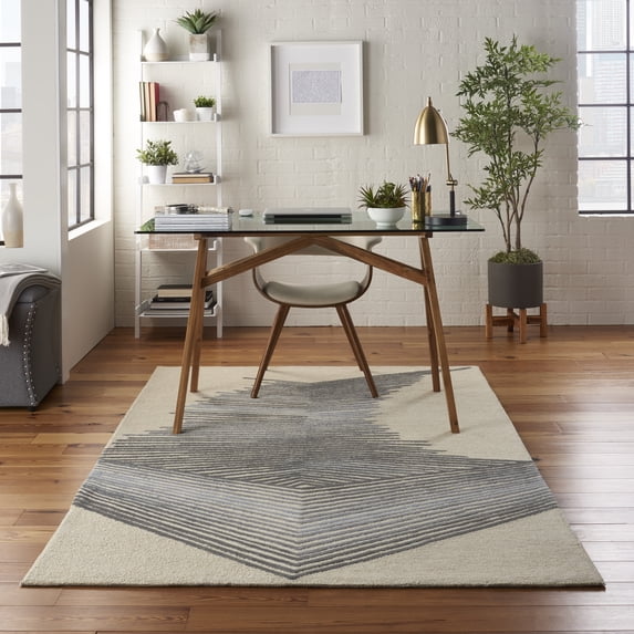 Nourison Symmetry Abstract Ivory/Grey 3'9" x 5'9" Area Rug, (4x6)
