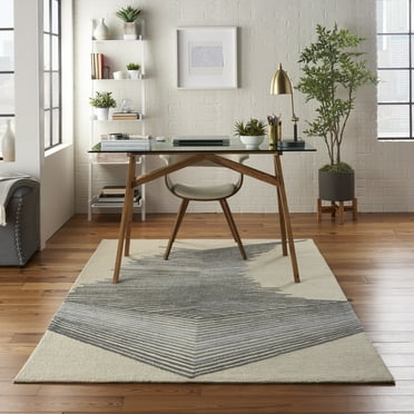 Nourison Symmetry Abstract Ivory/Grey 5'3" x 7'9" Area Rug, (5x8)