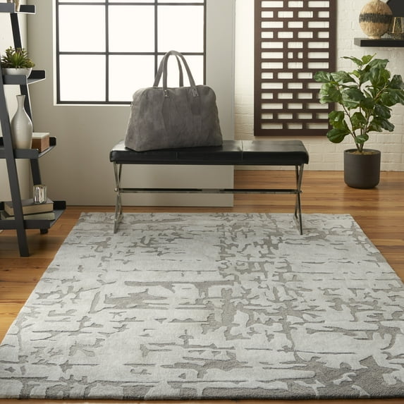 Nourison Symmetry Abstract Ivory/Taupe 3'9" x 5'9" Area Rug, (4x6)