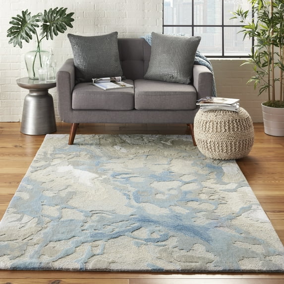 Nourison Symmetry Abstract Light Blue/Ivory 5'3" x 7'9" Area Rug, (5x8)
