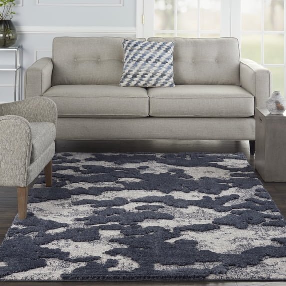Nourison Textured Contemporary Abstract Blue/Grey 5'3" x 7'3" Area Rug, (5' x 7')