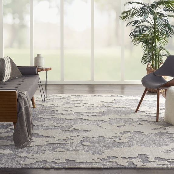 Nourison Textured Contemporary Abstract Ivory/Grey 7'10" x 9'10" Area Rug, (8' x 10')