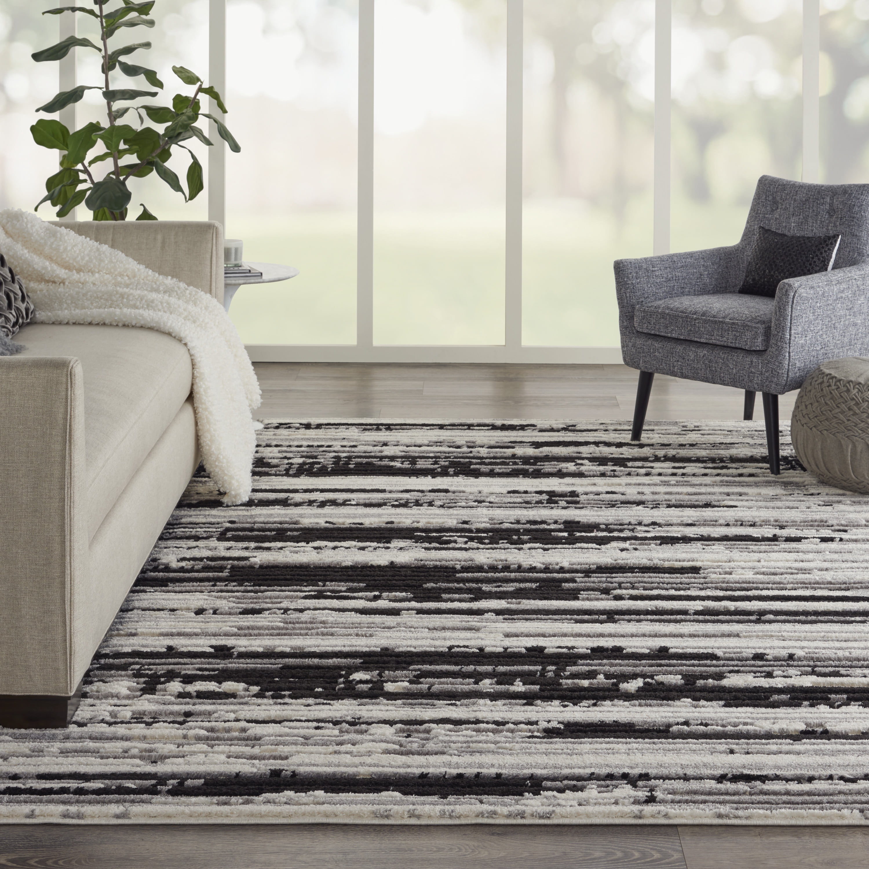 Nourison Textured Contemporary Stripes Ivory Charcoal 7 10