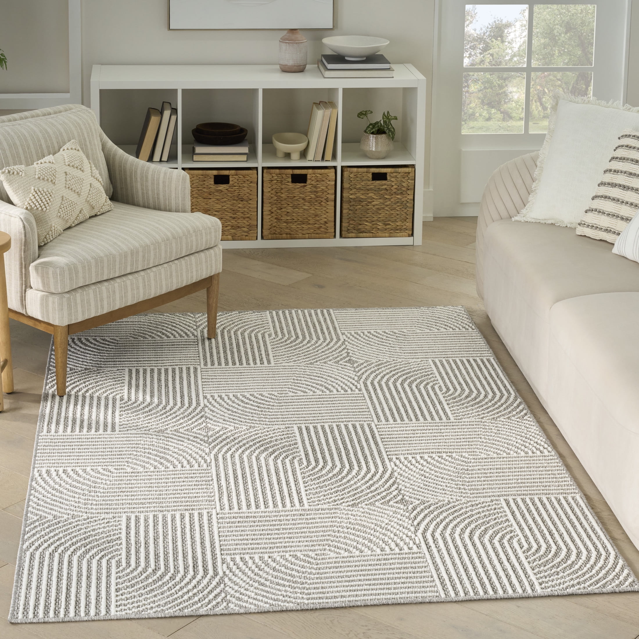 Nourison Textured Home 5'3" x 7' Grey Ivory Modern Indoor Rug