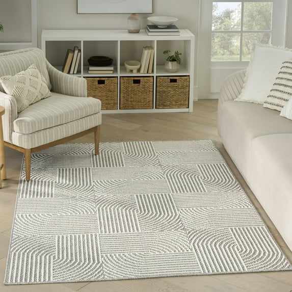 Nourison Textured Home 5'3" x 7' Grey Ivory Modern Indoor Rug