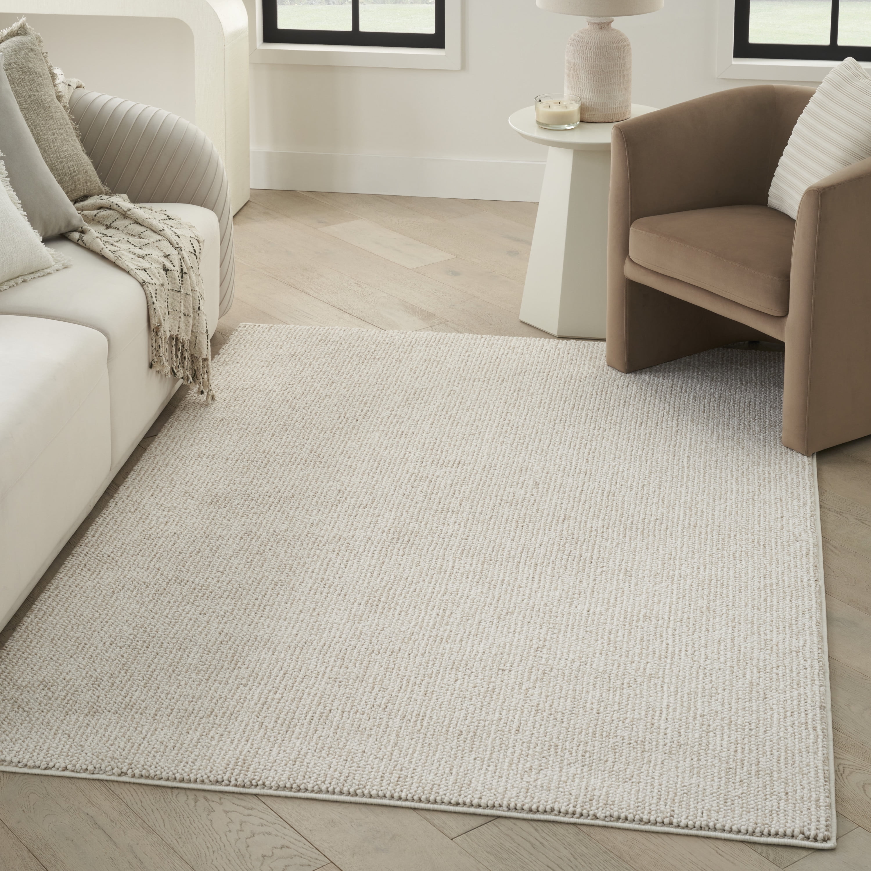 Ivory Beige Rectangular Synthetic 8' x 10' Easy Care Rug