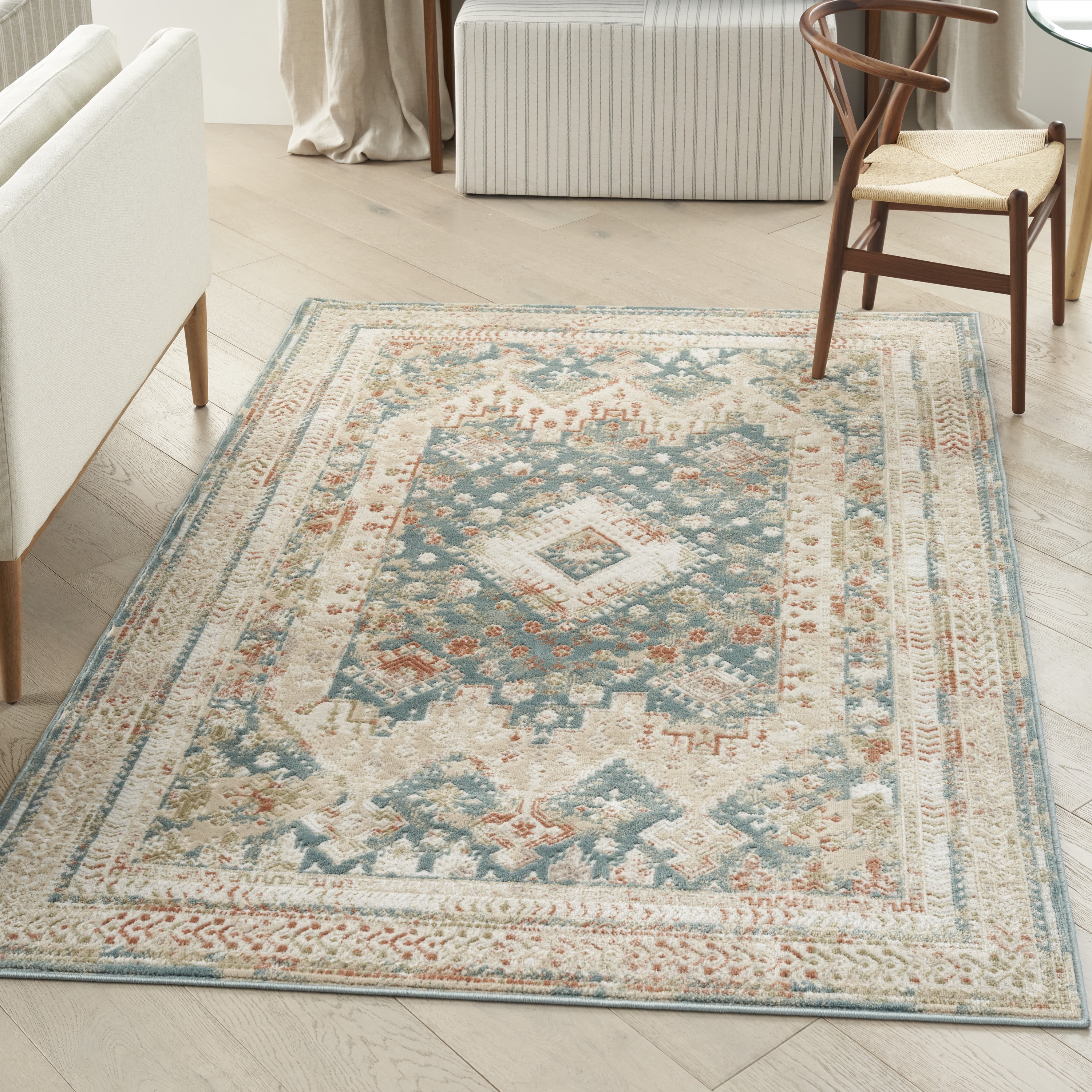 Thalia Green & Ivory Geometric 6' x 9' Easy-Care Area Rug