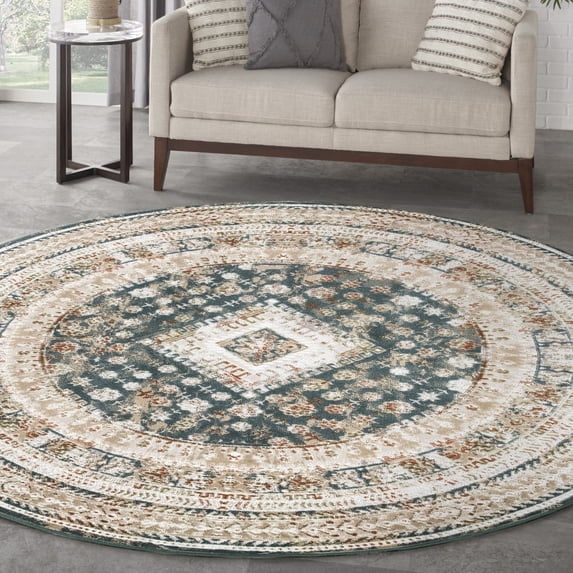 Nourison Thalia Persian Green Ivory 7’10” x Round Area Rug, (8 Round)
